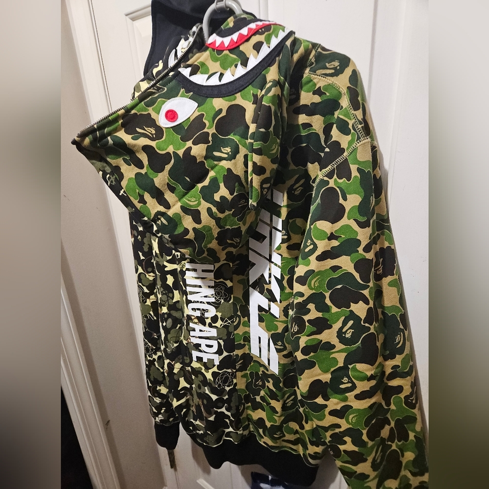 BAPE x UNKLE GREEN CAMO SHARK HOODIE.